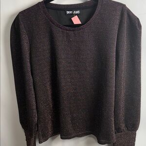 DKNY Jeans Black Metallic Trim Knit Top